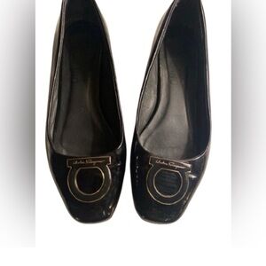 Salvatore Ferragamo Black Flats with Gold Accents